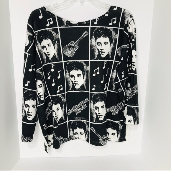 VTG Elvis Presley Jailhouse Rock AOP Print 3/4 Sleeve Shirt Liberty Flyer Large - Picture 2 of 5